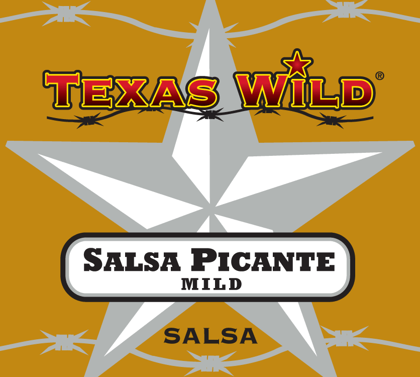 Texas Wild™ Salsa Picante mild salsa product label. Visit Texas Wild Brand online.