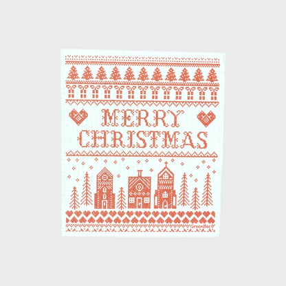 Merry Christmas Red Swedish Dishcloth NEW