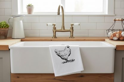 Farmhouse chickens kitchen tea towels. Great for country farm gifts, kitchen goods and decor. See TexasWildBrand.com for info.
