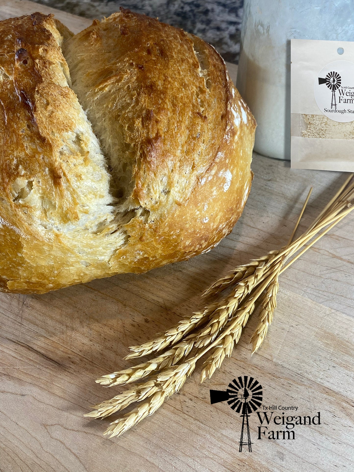 Dried Sourdough starter crumbles for making your own homemade bread.  Weigand Farm of Fredericksburg Texas is available online at Texas Wild.