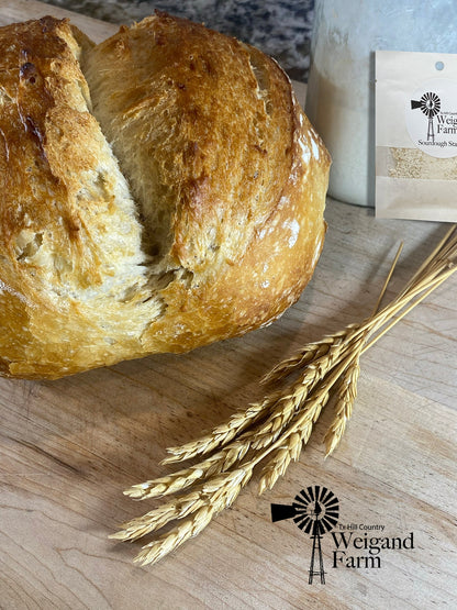 Dried Sourdough starter crumbles for making your own homemade bread.  Weigand Farm of Fredericksburg Texas is available online at Texas Wild.