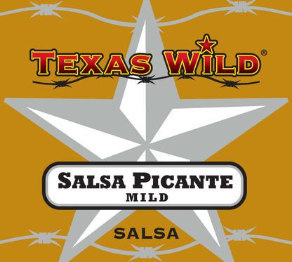 Texas Wild™ Salsa Picante mild salsa product label.  Visit Texas Wild Brand online.