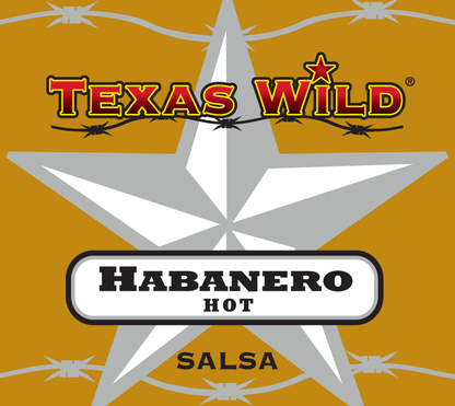 Texas Wild™ Habanero hot salsa product label.  Visit Texas Wild Brand online.