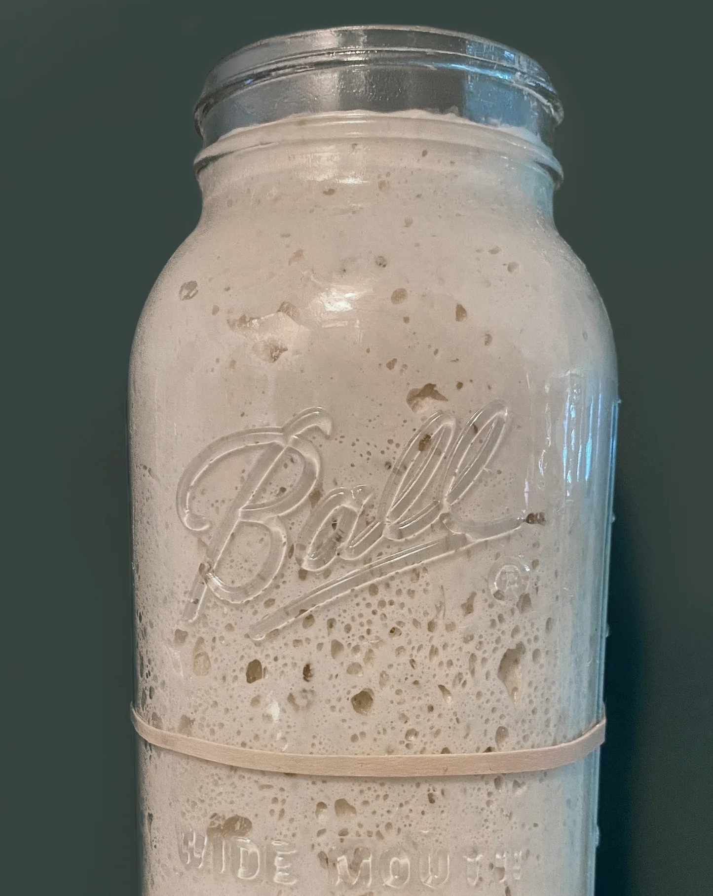 Bubbly sourdough starter  in a mason jar for home made bread making. Available at Texas Wild Brand of Fredericksburg TX.