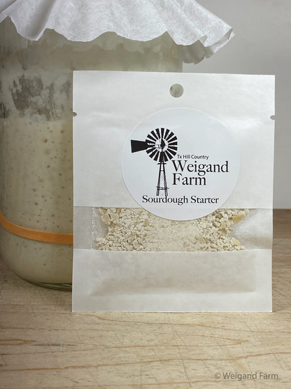 Texas Hill Country Sourdough Starter dried crumbles for pantry and home made bread making. Available online at Texas Wild Brand.