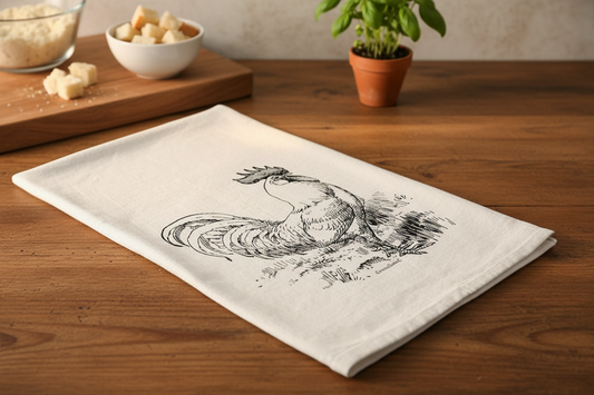 Farmhouse chickens Rooster kitchen tea towels. Great for country farm gifts, kitchen goods and decor. See TexasWildBrand.com for info.